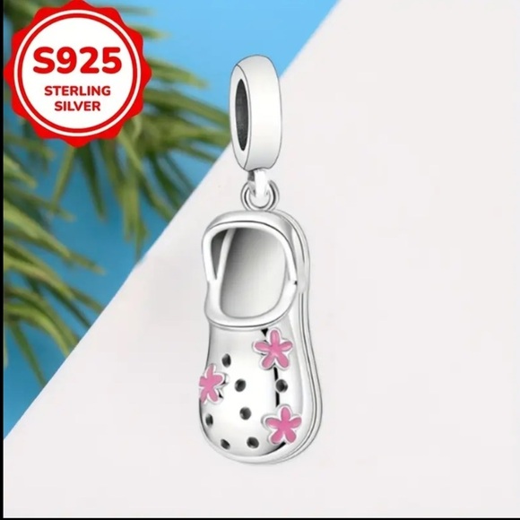 925 Sterling Silver CROCS Charm/Pendant with Pink Flower Accents - NWT - Picture 5 of 6